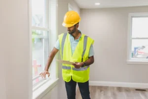 Sachverständiger begutachtet ein Wohnhaus für die Immobilienbewertung
